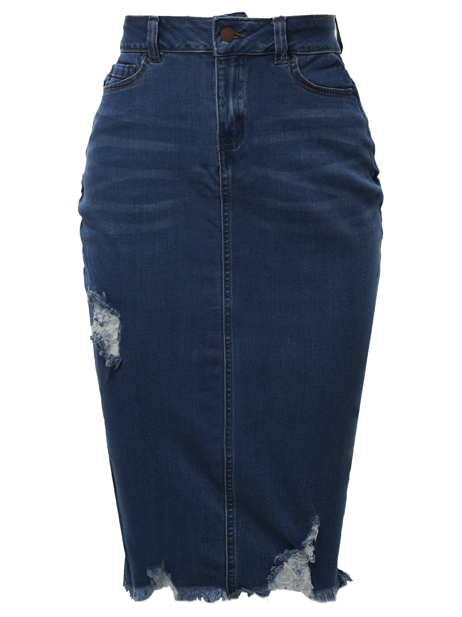 A2Y Women's Slim Fit Rayon Knee Length Unhem Back Slit Denim Jean Pencil  Skirt Dark Wash M - Walmart.com