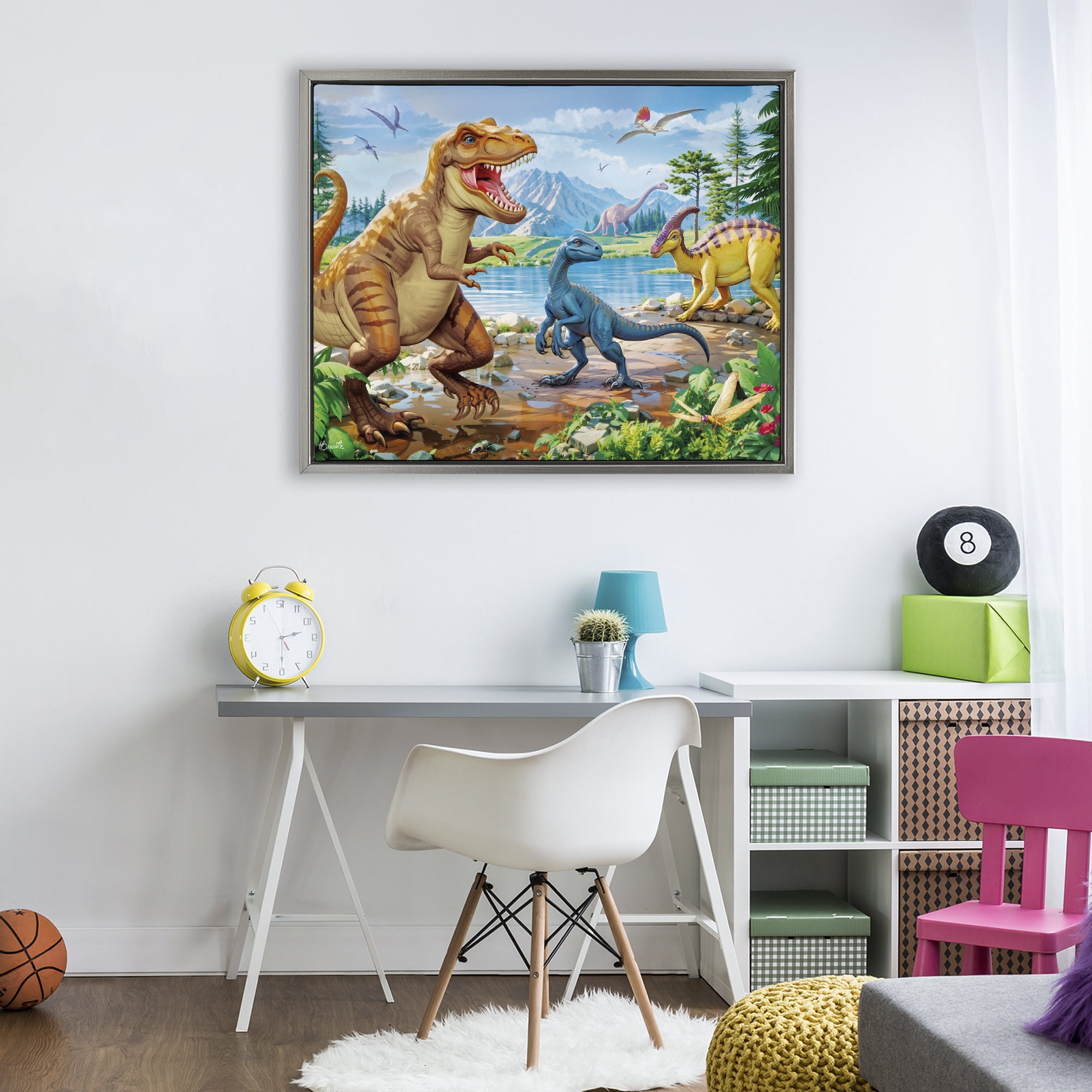 Stupell Industries Lush Jurassic Lakeside Gray Framed Floater Canvas Wall Art, design by Henriette Chinaglia