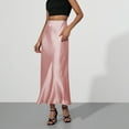 thumbnail image 4 of Arnsht Women's Fashion Satin Maxi Skirt High Waisted Elastic Waistband Silk A-Line Casual Party 2025 Trendy Long Skirts Pink M, 4 of 8