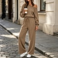 thumbnail image 5 of Xinoom Women 2 Piece Off Shoulder Tracksuit, Long Sleeve Slanted Shoulder Sweatshirt & Drawstring Wide Leg Pants with Pockets, Casual Matching Outfit Gift for Women Evening Party Khaki,XXL, 5 of 6