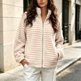 thumbnail image 6 of LUVDA Women's Stripe Fleece Jacket Full Zip Stand Collar Cozy Casual Fall Winter, 6 of 9