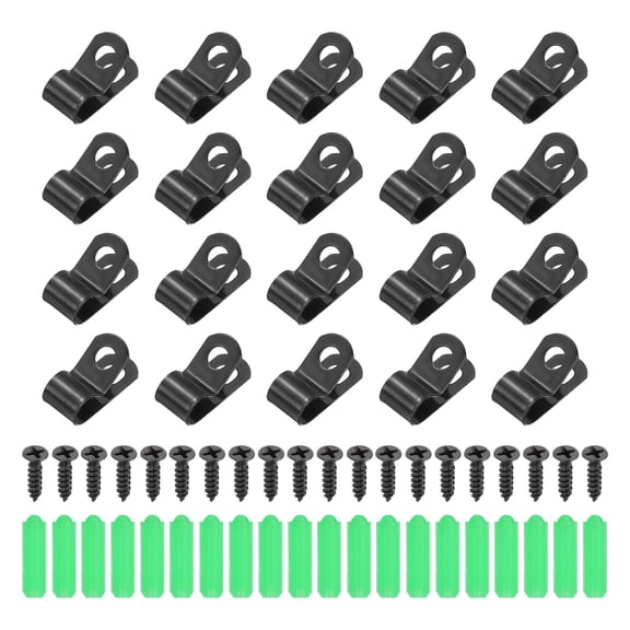 Uxcell 20Pcs 7mm(1/4") Fence Wire Clamps, Agricultural Fencing Mounting Clips R Type Cable Clamps with Screws and Expansion Tubes for Mount Welding Wires to Vinyl Wood Metal Fence