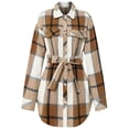 thumbnail image 6 of Lollipie Womens Plaid Shacket Button Down Long Sleeve Flannel Shirt Jacket Coats With Belt, 6 of 6
