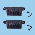 thumbnail image 2 of Black Floral Cabinet Drawer Cup Bin Pull 4" W x 1.5" H Antique Wrought Iron Kitchen Dresser Cabinet Handles w/Protective Powder Coat Finish w/Hardware | Renovators Supply Pack of 2, 2 of 2