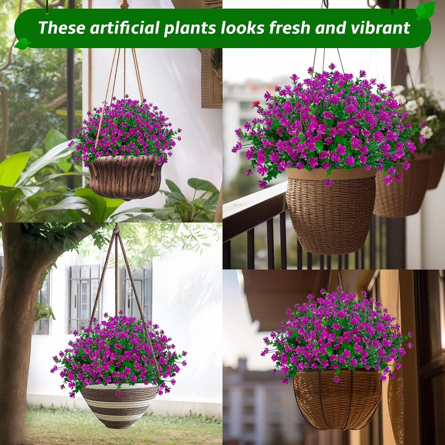 20 Bundles Artificial Flowers for Outdoor UV Resistant Fake Plants, Faux Flowers for Indoor Outside Plastic Greenery Shrubs for Garden Porch Window Box Home Farmhouse Décor (Mix Colors)