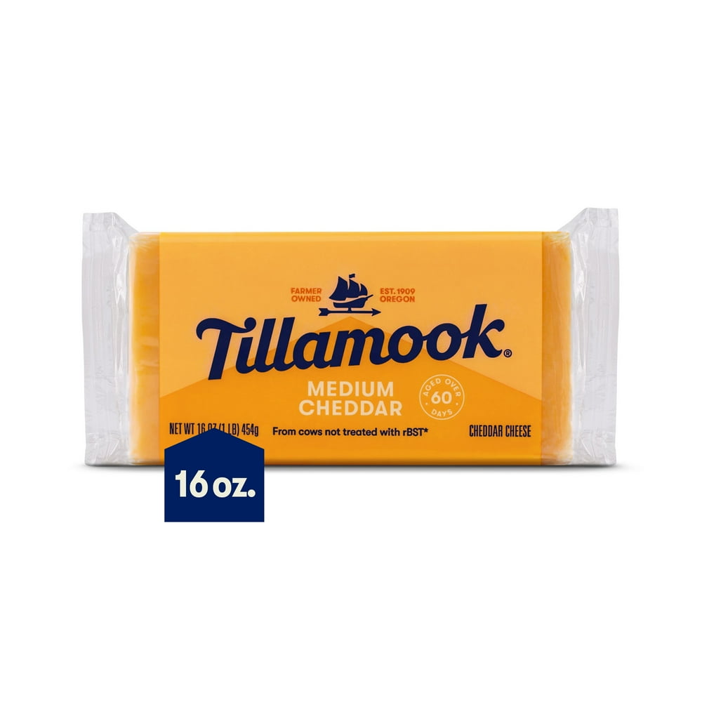 Tillamook Medium Cheddar Cheese Block, 1 lb (Aged 60 Days) Walmart