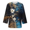 thumbnail image 7 of Levmjia Womens Tops Vintage Boho Floral Printed 3/4 Sleeve T Shirt Loose Casual Round Neck Blouse Pullover Polyester Comfortable All Season, 7 of 7