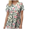thumbnail image 5 of felwors Print Scrub Tops Women Floral Scrubs V Neck Short Sleeve Stretch Nurse Uniform with Pockets Functional Workwear (Pink, M), 5 of 5