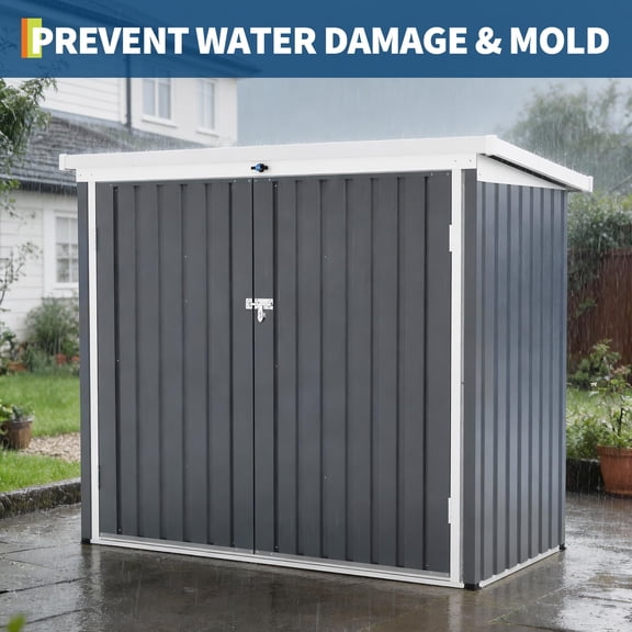 Acekid Outdoor Storage Shed Trash Can Box with Lockable Door & Sloped Roof, Galvanized Steel, Dark Grey