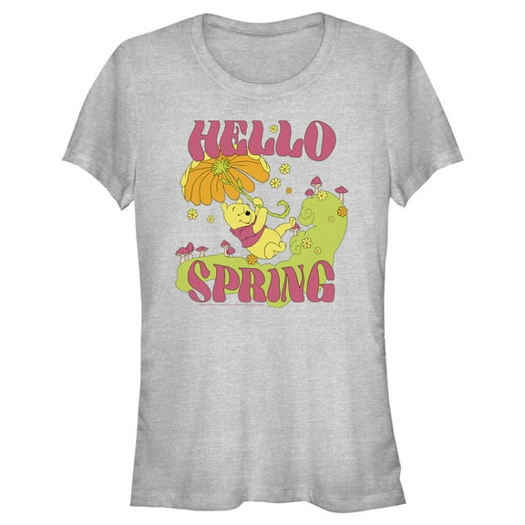 Junior's Winnie the Pooh Hello Spring  Graphic Tee Athletic Heather Large