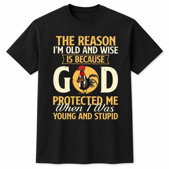 Old and Wise Funny Rooster Graphic T-Shirt for Men, Faith Humor Quote Tee, Unisex Cotton Crewneck
