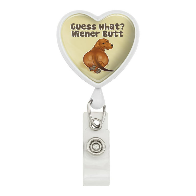 Guess What Wiener Dog Butt Dachshund Funny Heart Lanyard Retractable Reel  Badge ID Card Holder 