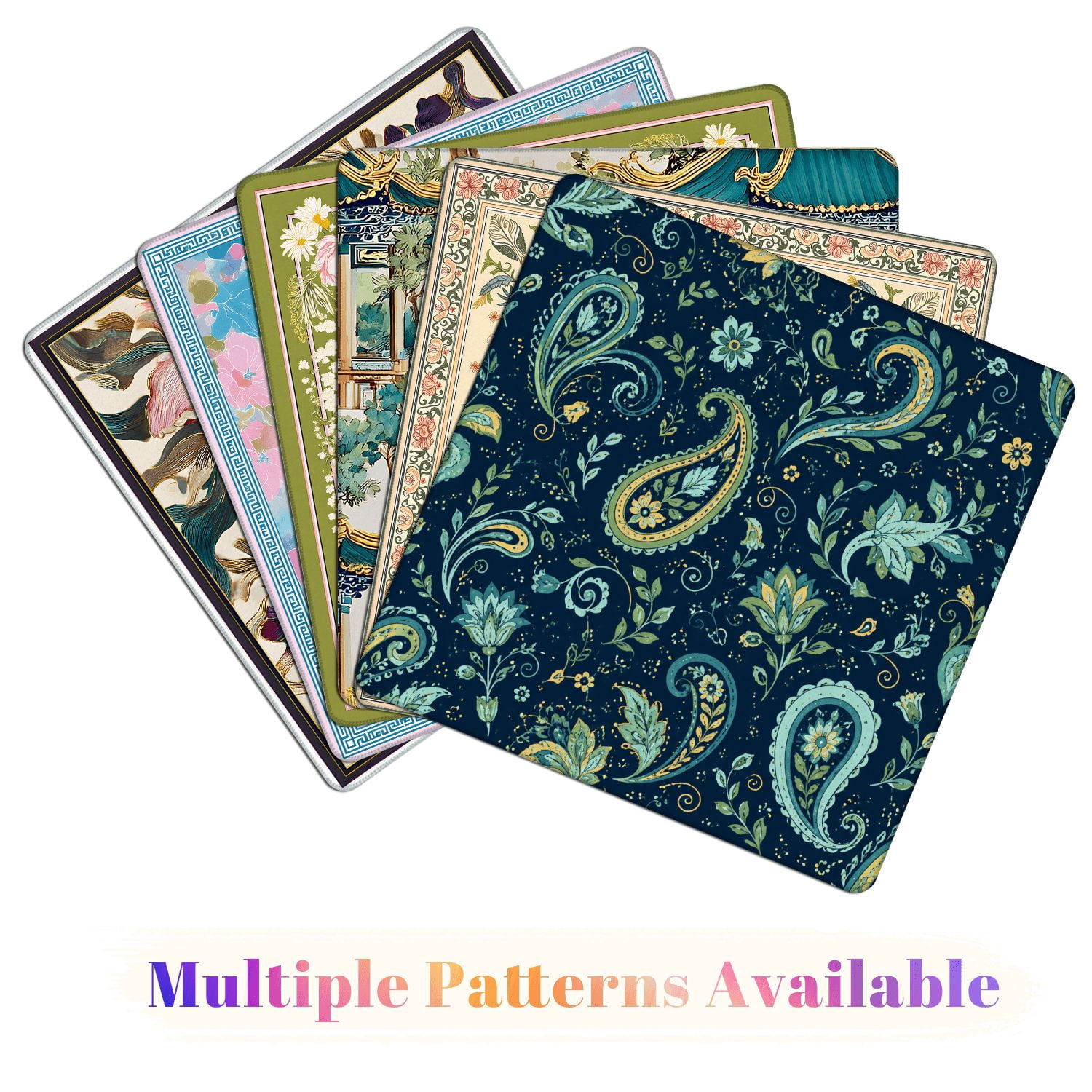 Mahjong Mat 31.5" x 31.5" Floral Paisley Navy Turquoise Vintage Style Non-Slip Noise Reduction American Mahjong Tiles Table Cover for Dominoes Poker Card Board Games Gift