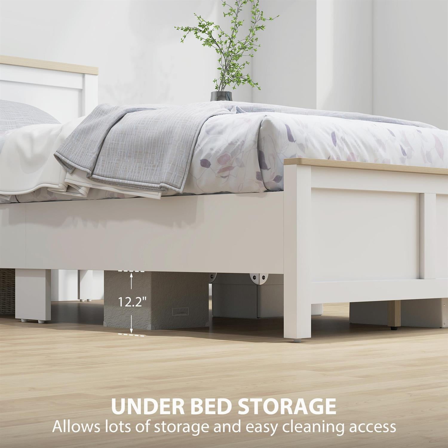 Demi Bonn Modern Twin Bedframe with Headboard, WoodSlat Design NoBoxSpringRequired, EasyAssembly Bed for Bedrooms, White