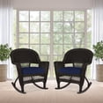 thumbnail image 2 of Jeco Rocker Wicker Chair in Espresso with Blue Cushion (Set of 2) Brown, 2 of 9