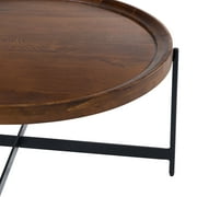 Alaterre Furniture Brookline Industrial Round Metal Coffee Table, Medium Chestnut/Black