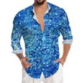 thumbnail image 3 of Mens Shirts Long Sleeve Button Down Casual Carnival Top Glitter Sequin Print Party Festival Celebration Comfortable Shirt for Men Blue S, 3 of 5