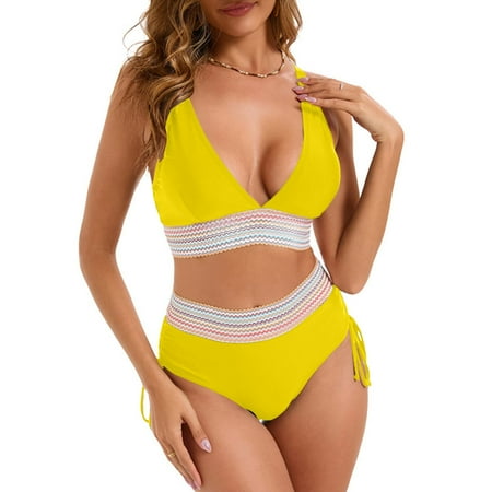 BSDJILFG Women s Two-Piece Swimsuits Summer 2025 Push Up Ruched Bra High Cut Swimwear Bathing Suit Bottom Clearance