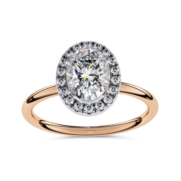 AFFY Halo Solitaire Engagement Ring for Women, Center 8x6mm Oval Cut Lab Created Moissanite Ring Gifts for Her in 10K Solid Rose Gold Size-10
