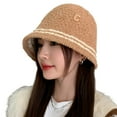 thumbnail image 2 of Women Plush Basin Hat Autumn Winter Striped C Letter Print Bucket Hat Outdoor Thick Warm Fisherman Hat, 2 of 8
