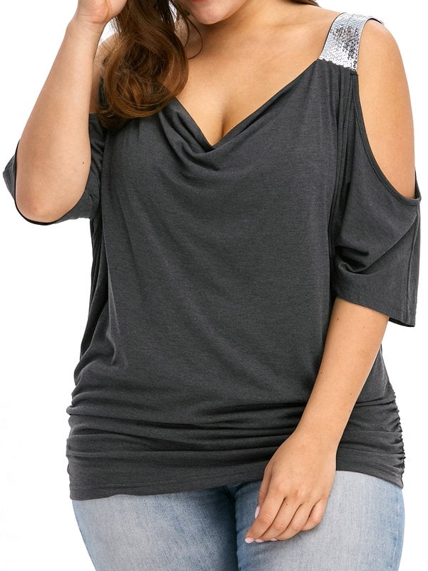 plus size off shoulder sequin top