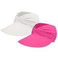 thumbnail image 2 of Helii Women Ponytail Sun Hat 2 Pack, Wide Brim Visor Crownless Breathable Elastic Cap with Pleated Design, Foldable Packable Beach Running Travel Hat Pink,One Size, 2 of 9