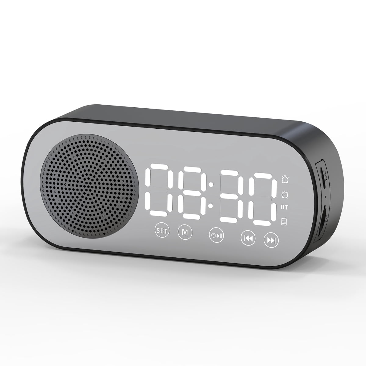 Zeokiar Digital Alarm Clock Bluetooth 5.0 Speaker LED Display Mirror Desk Alarm Clock with FM Radio Support TF Card Play Hands-Free Call Dual Alarm Clock with USB Charging Port Adjustable Brightness