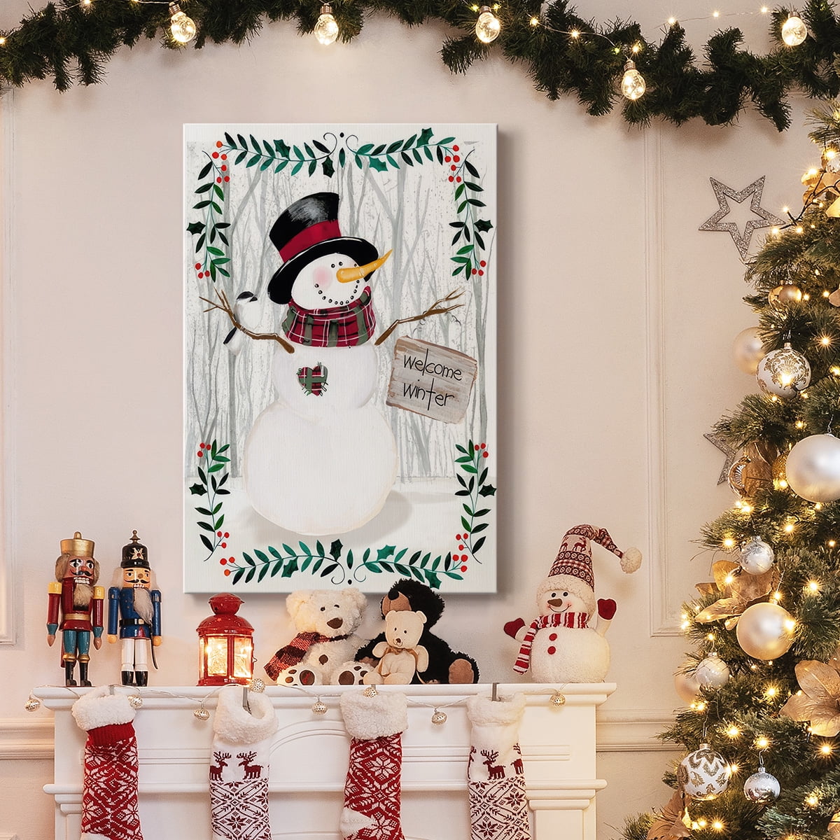 Folk Snowman Forest I- Gallery Wrapped Canvas
