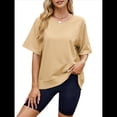 thumbnail image 2 of Camisetas de Gran Tamaño para Mujer, Cuello Redondo, Corta, Blusas Casuales de Verano, Blusas Holgadas de Corte Alto Amarillo Albaricoque S, 2 of 10