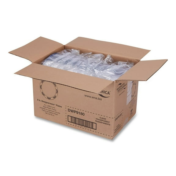 WNA WNA DWP9180 9 in. Diameter Designerware Plastic Plates - Clear (10 Pack, 18 Packs/Carton)
