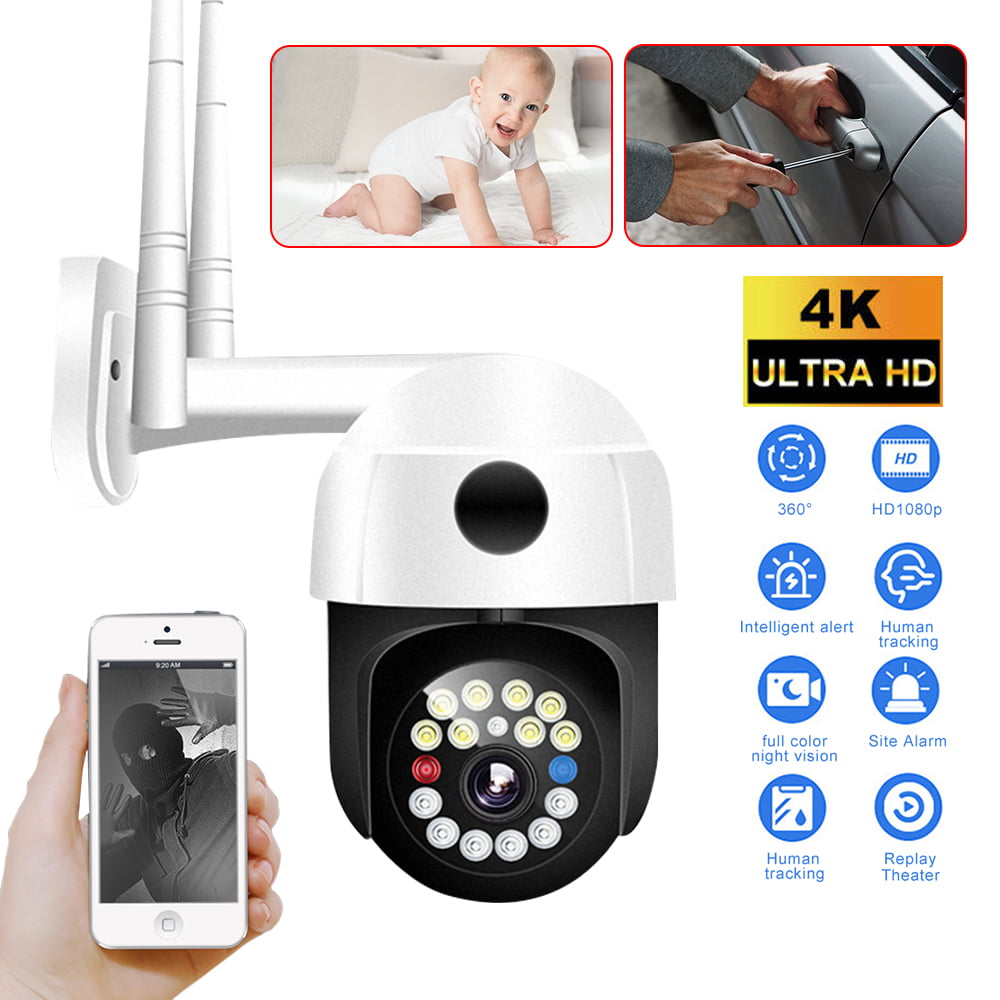 Security Camera Outdoor, Wireless WiFi IP Camera Home Security System 360°  View, Motion Detection, 2-Way Audio