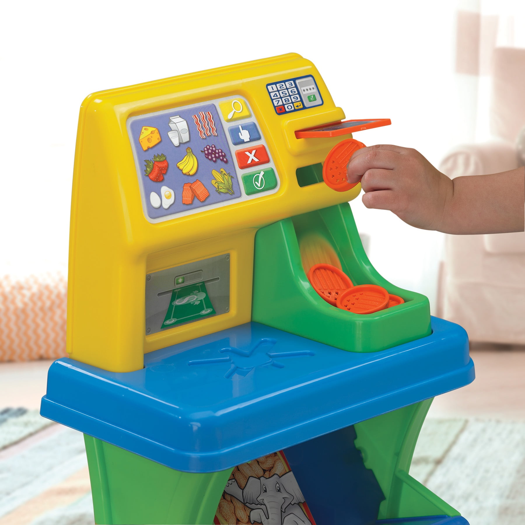 American Plastic Toys My Very Own Market Stand Set with Cash Register and Shopping Cart, 13 Piece Set for Kids
