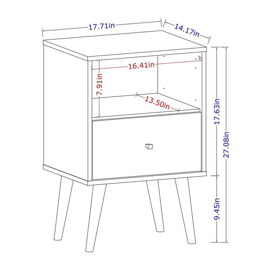 Liberty Mid-Century Modern Nightstand 1.0 with 1 Cubby Space and 1 Drawer with Solid Wood Legs
