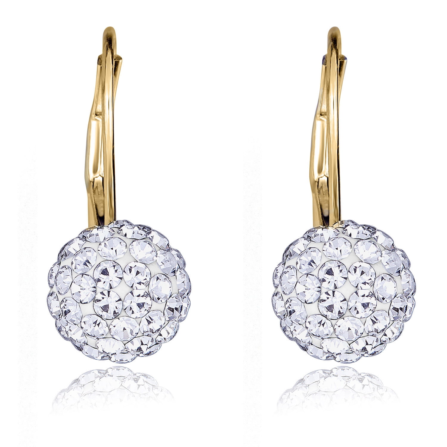 AVORA 10K Yellow Gold 8mm  Crystal Ball Lever-back Drop Earrings