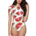 thumbnail image 2 of Goofa Hand Drawn Watermelon Printed Women Rash Guard Short Sleeve,Tummy control Swimsuit Surfing Swimsuit Bathing Suit One Piece Swimsuit UPF 50-Medium, 2 of 9