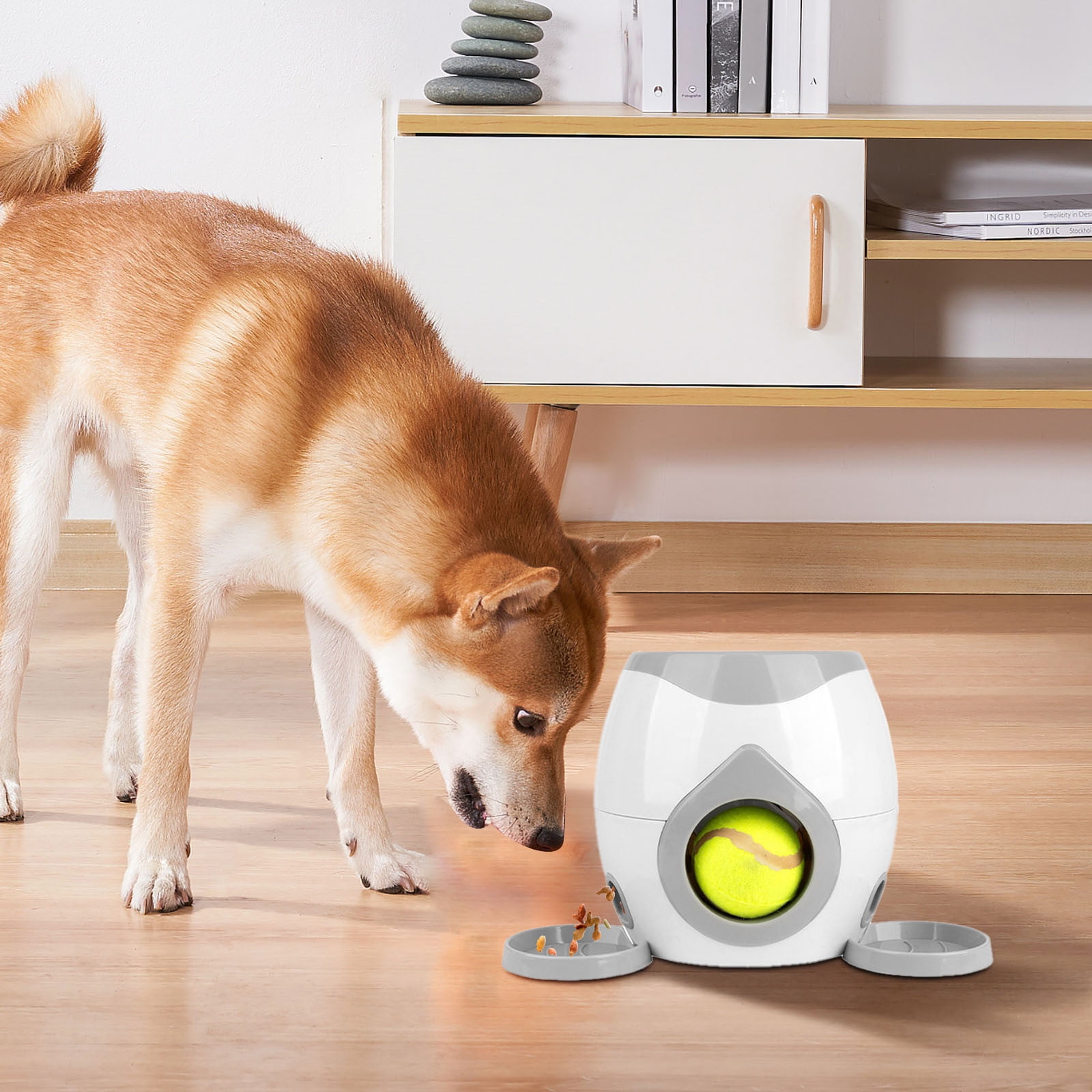 2-in-1 Automatic Dog Ball Launcher & Automatic Treat, Interactive Dog Tennis Ball Throwing Machine Interactive Dog Toy for Training & Fetch