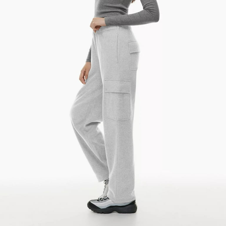 Knosfe Petite Sweatpants for Women with Pockets Long Wide-Leg Baggy Joggers  Pants for Women Trendy Drawstring Loose Sports High Waist Women Trousers