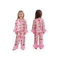 thumbnail image 3 of Mommy and Me Matching Pajamas Bow Santa Print Button Down Long Sleeve Lapel Feather Trim Tops Pants, 3 of 10
