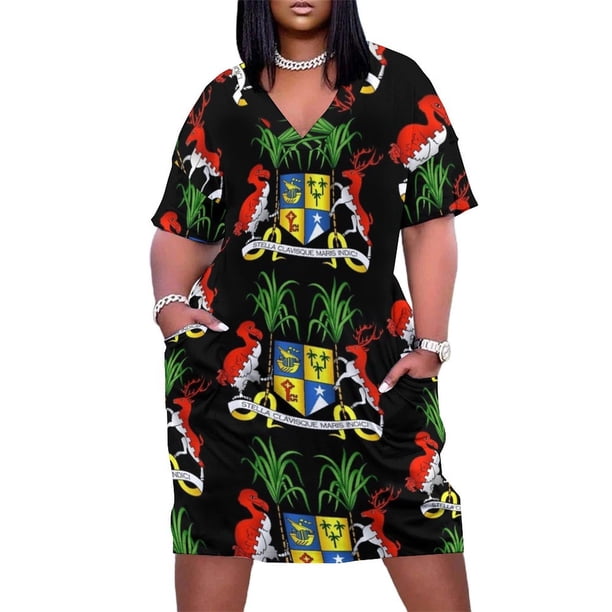 Vestido holgado con bolsillo y escudo de armas de Mauricio para cumpleaños, vestido de mujer