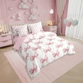 thumbnail image 4 of Erosebridal Pink Bowknot Comforter Set King Size,Dreamy Princess Style Bedding Set,Watercolor Bow Geometric Grids Patchwork (Comforter+Fitted+Flat Sheet+2 Pillowcases+2 Throw Pillow Covers) 7 Pcs, 4 of 7