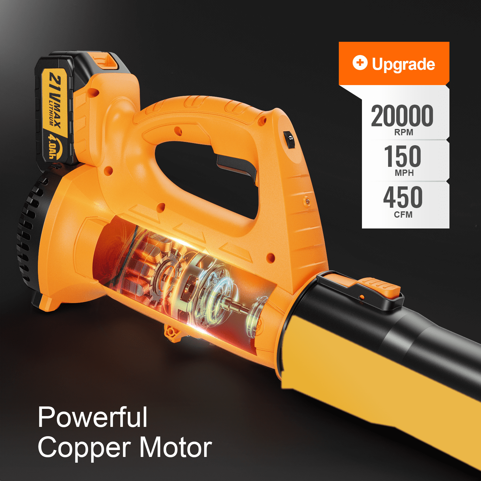 BEEDECK Cordless Leaf Blower - 450 CFM 250 MPH 6-Speed Electric with 21V 4.0Ah Lithium Blower, Lightweight Leaf Blower