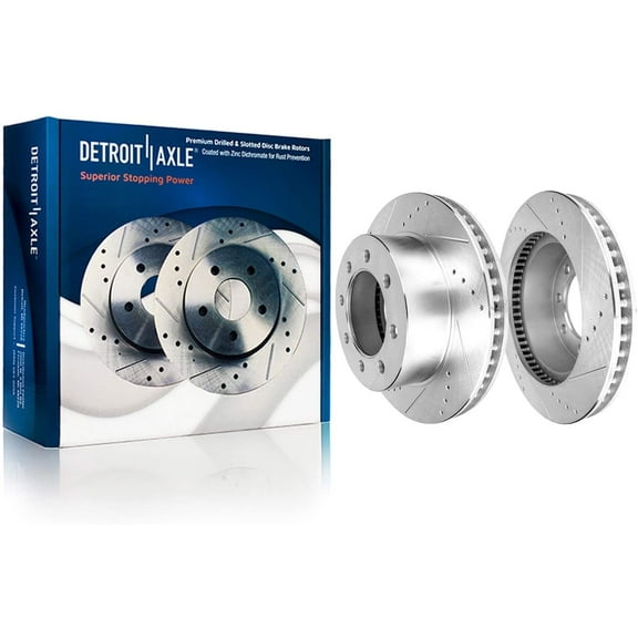 Detroit Axle - 347mm Front Drilled Slotted Disc Brake Rotors for Ford F-350 F-450 Super Duty