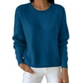 thumbnail image 2 of Women Crew Neck Soft Knit Sweater Loose Long Sleeve Rib Cuff Solid Color Basic Pullover Top Casual Fall Layering Blouse, 2 of 5
