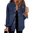 thumbnail image 2 of Women'S Oversized Denim Jacket Casual Long Sleeve Denim Shirts Distresse Jean Jacket Fall Outfits Dark Blue XL, 2 of 6