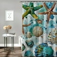 thumbnail image 2 of Creowell  Teal Ocean Seashell Shower Curtain Beach Nautical Starfish Seashell Shower Curtain Waterproof Fabric Bathroom Decor Curtain with Hooks White, 2 of 7