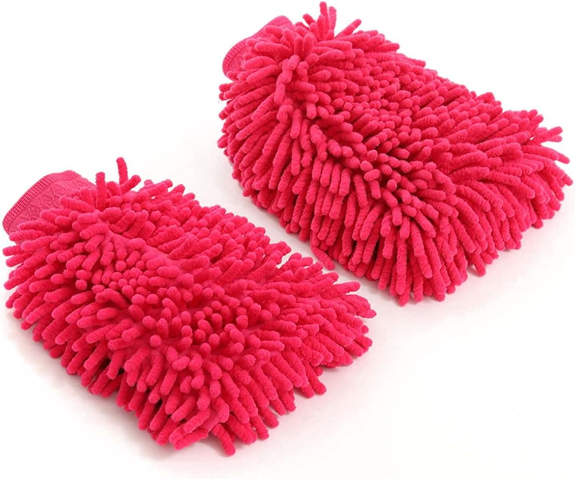 Car Wash Mitt 2 Pack Large Size Microfiber Wash Mitt for Car Cleaning Mitts Tools Scratch-Free Car Washing Gloves,Pink