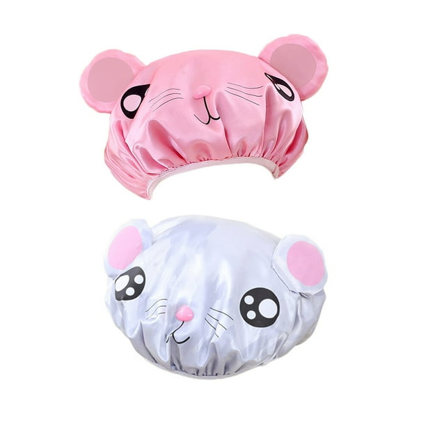 EeaseMX 2 piezas de bañera elástica impermeable de doble capa con diseño de rata de dibujos animados para niños (rosa y gris)