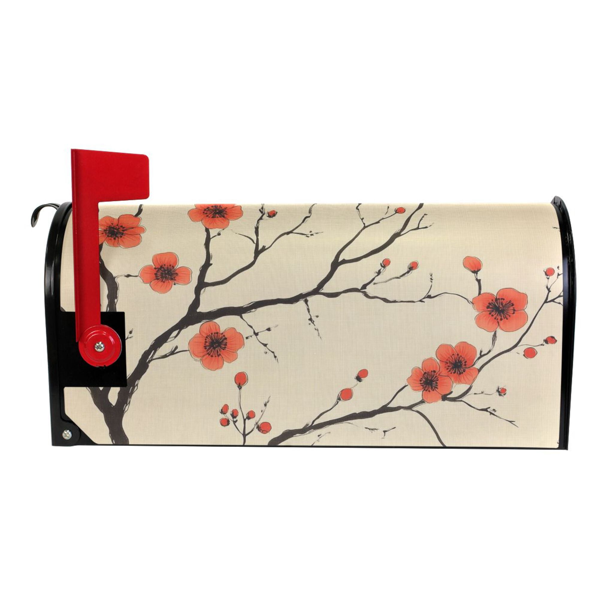 Yayeee Mailbox Cover Magnetic Large Size Post Box Cover Wrap Decor, Red Floral Pattern