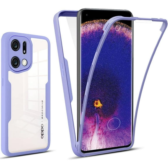 for Oppo Find X5 Clear Case with Screen Protector, Slim Shockproof Soft TPU Bumper Full Body Protection Phone Cover Case for Oppo Find X5 QC Purple