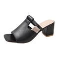 thumbnail image 3 of Domuza Women's Square Open Toe Heels Sandals Low Block Chunky Heeled Sandal Slip on Mules Comfortable Casual Dress Pumps Shoes for Summer Black 10（EU-43）, 3 of 4